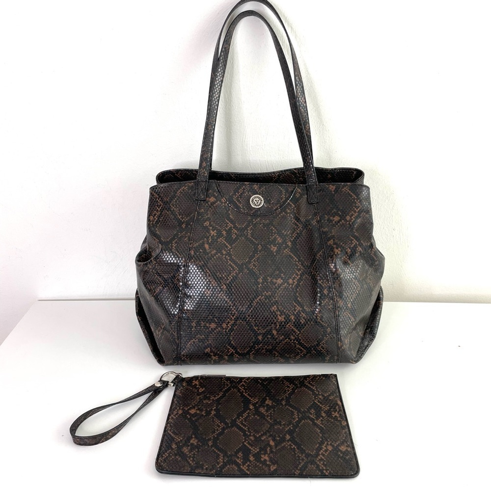 Anne Klein Large Faux Leather Snakeskin Python Tote Bag & Wrislet Animal Print